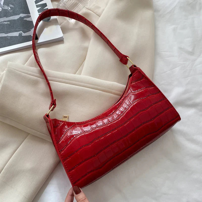 Fashion PU Leather Alligator Pattern Bag for Women – Small Armpit Handbag, Underarm Messenger Purse