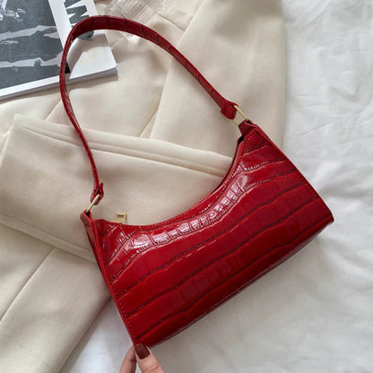 Fashion PU Leather Alligator Pattern Bag for Women – Small Armpit Handbag, Underarm Messenger Purse