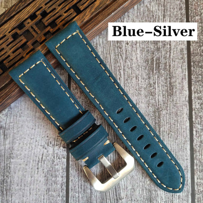 Genuine Leather Watch Band for Panerai Luminor & Radiomir – 18mm-24mm High-Quality Strap with Stainless Steel Buckle