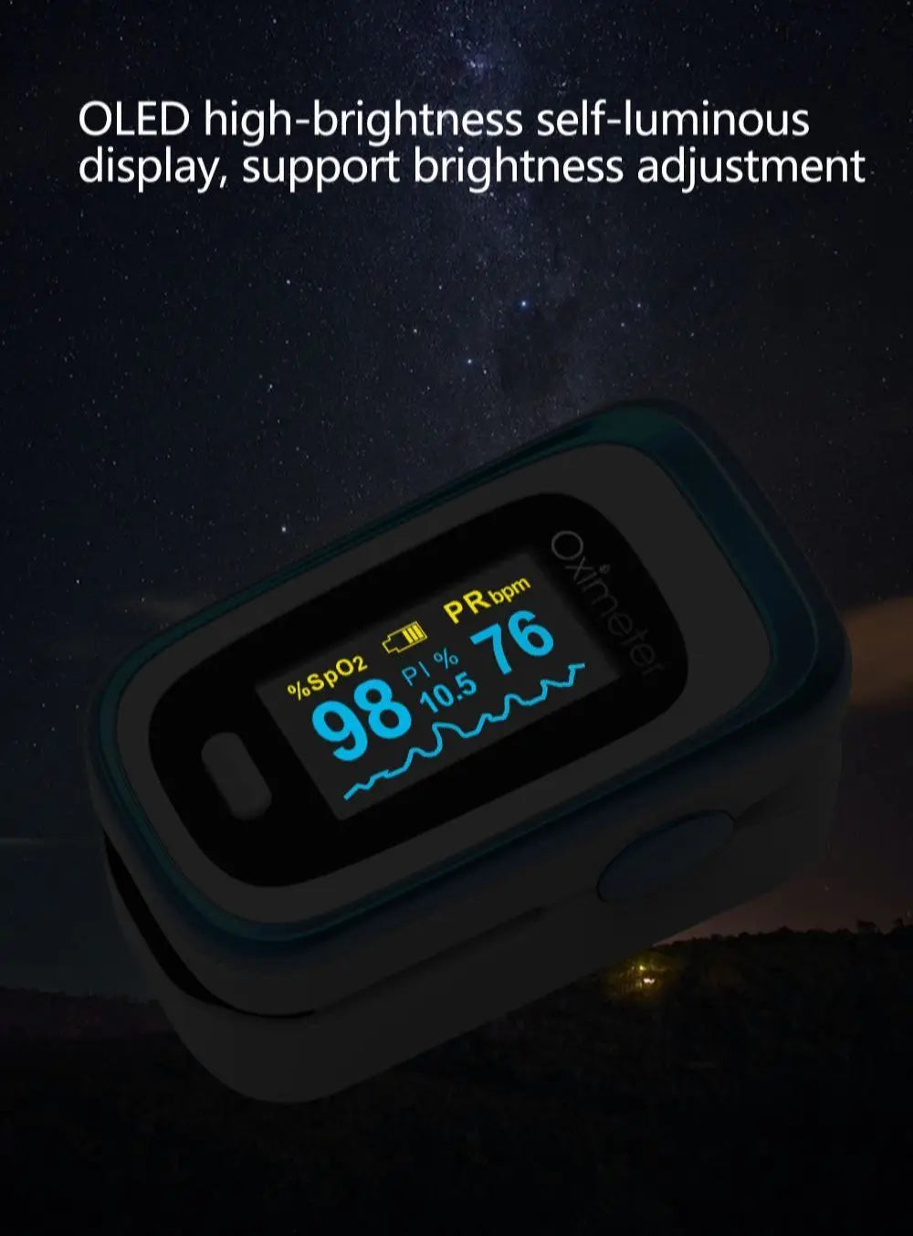 Kiuzou Medical Finger Pulse Oximeter – Portable OLED SPO2, PR, Sleep Monitor, 8-Hour Battery, Blood Oxygen Case
