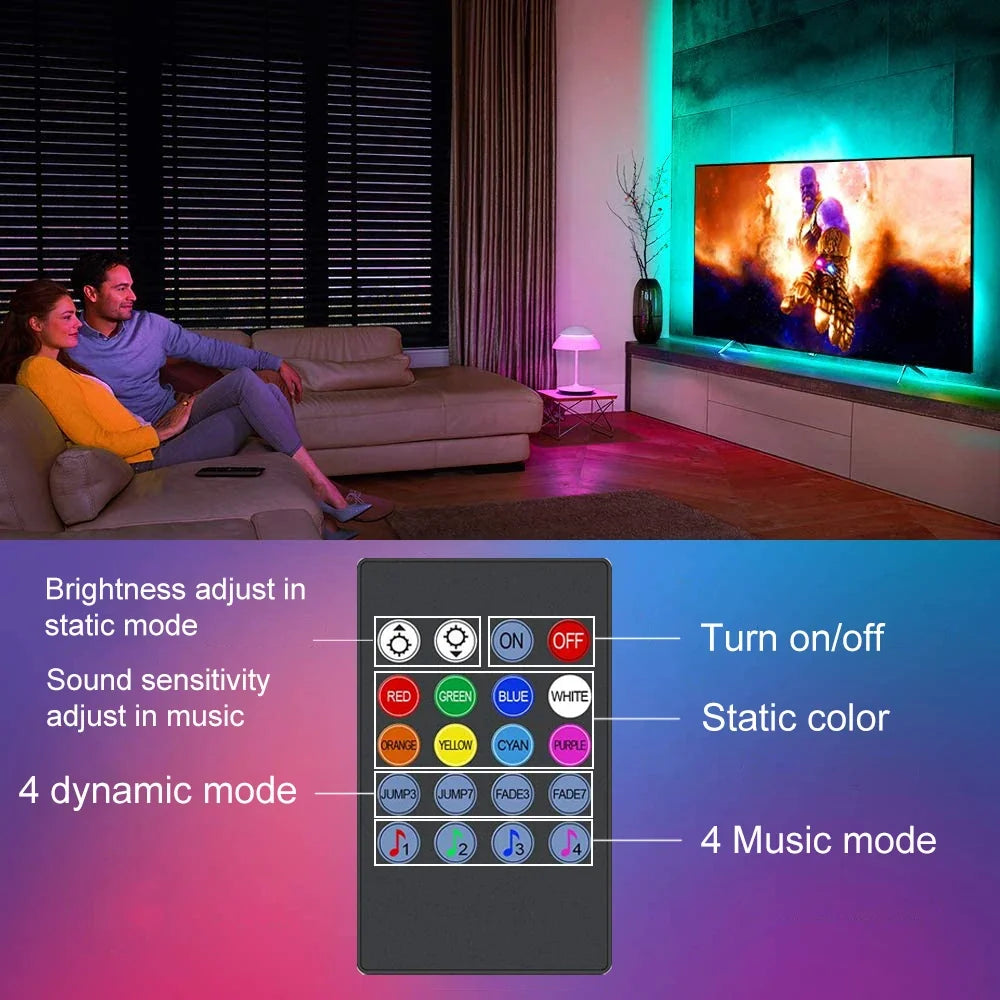 TV Backlight RGB LED Strip Light - Music Sync USB Powered for TV, Mirror & PC