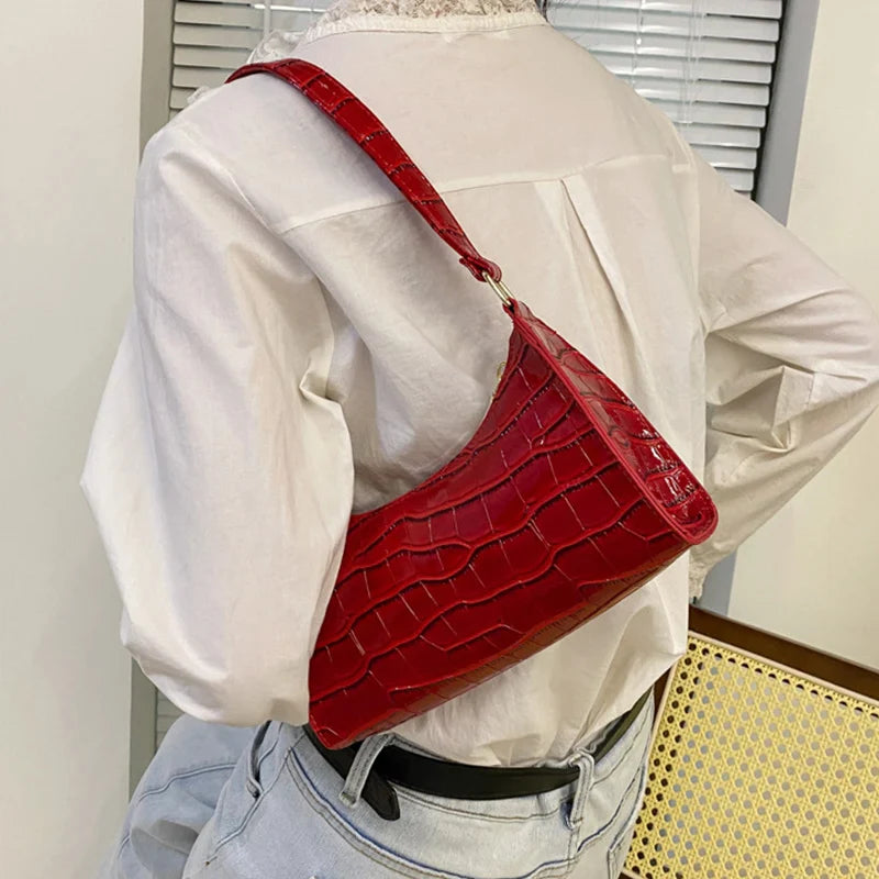 Fashion PU Leather Handbag for Women – Alligator Pattern Small Underarm Messenger Bag & Purse