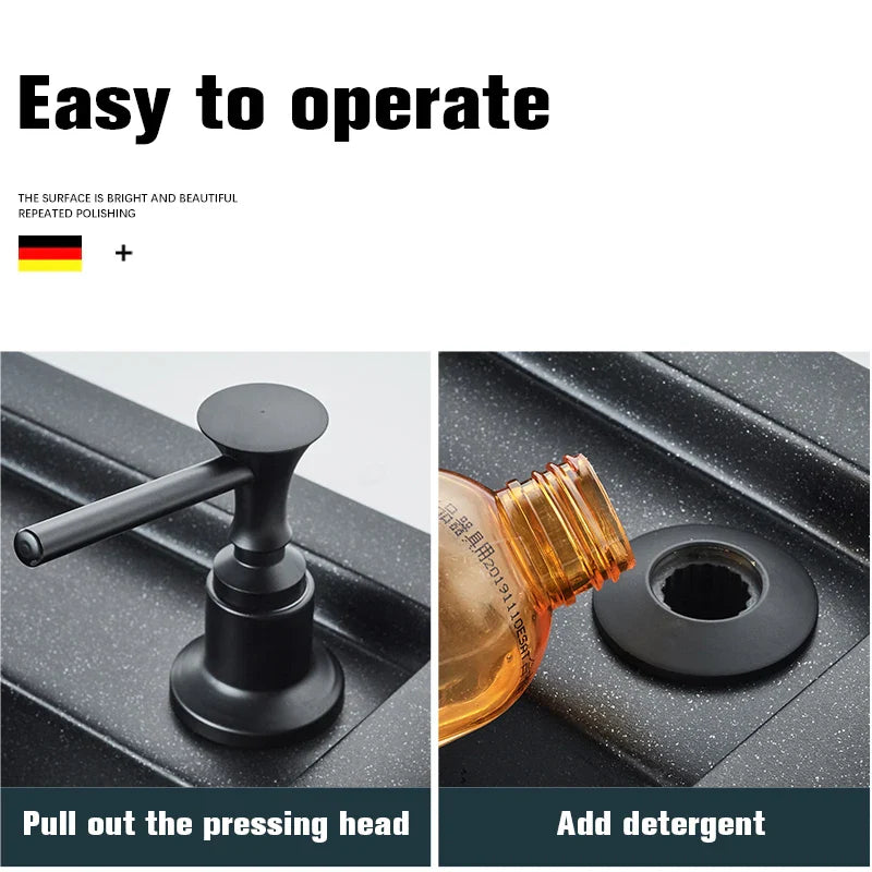 Senlesen Matte Black Liquid Soap Dispenser — 250ml Hand Press Bottle for Kitchen Sink, Dishwashing Detergent