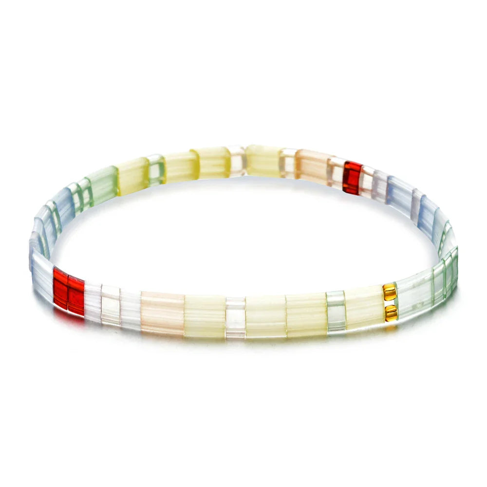 ZMZY Stone Tila Beads Elastic Bracelet for Women – 2025 Fashion Colorful Rainbow Miyuki Tile Bead Jewelry Gift Bracelet