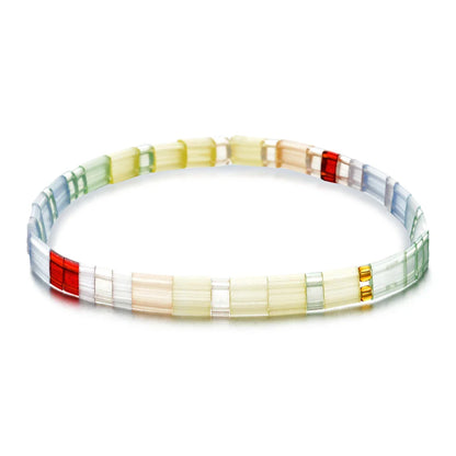ZMZY Stone Tila Beads Elastic Bracelet for Women – 2025 Fashion Colorful Rainbow Miyuki Tile Bead Jewelry Gift Bracelet