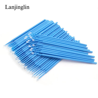 100/200pcs Eyelash Cleaning Brushes — Micro Cotton Swabs & Microbrushes for Lash Extensions, Makeup Removal & Beauty Care