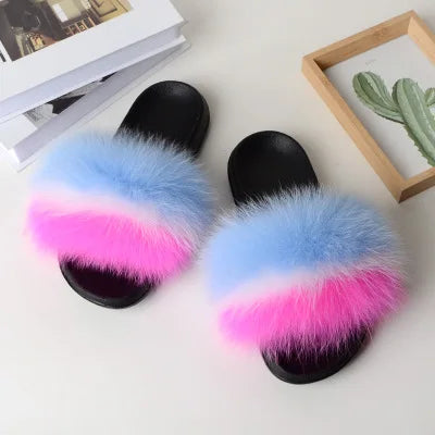 Girls’ Luxury Fluffy Fur Slippers – Warm Plush Indoor Flip Flop Slides for Women, New Arrival