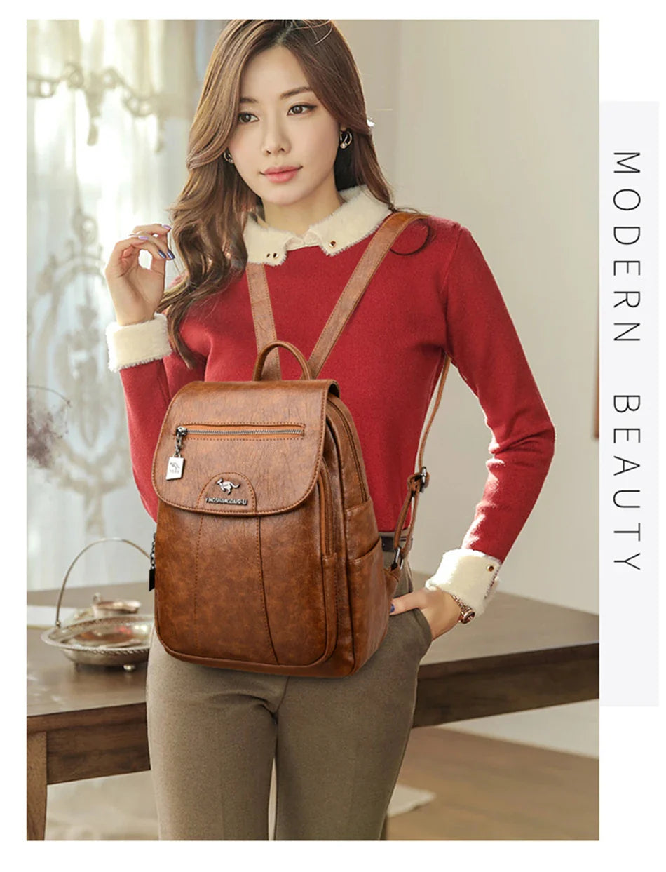Women's Backpack 2022 - High-Quality Soft Leather, Large Capacity, Leisure Travel & School Bag for Teenage Girls - Black Mochila