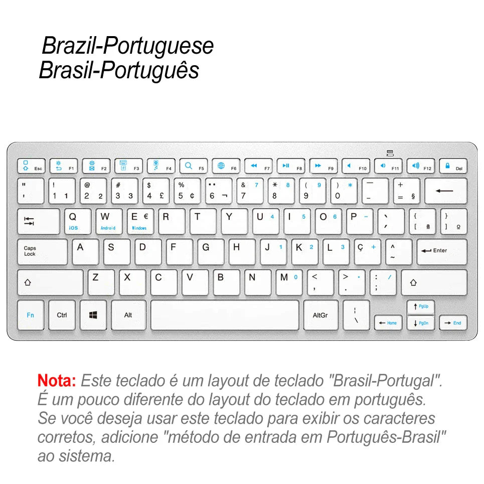 Ultra Slim Universal Wireless Bluetooth Keyboard – Russian, Spanish, French, German, Hebrew & Brazilian Portuguese for iOS, Android & Windows