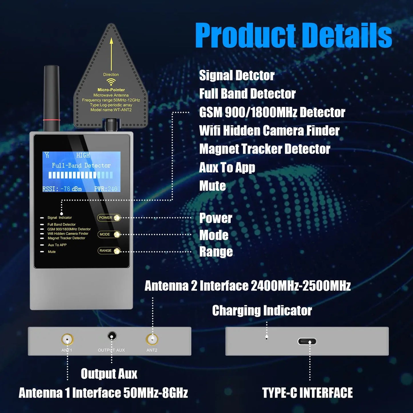 RF Signal Bug Detector with Magnetic Anti-Tracking – Wireless Audio, GPS & Hidden Camera Finder Security Device