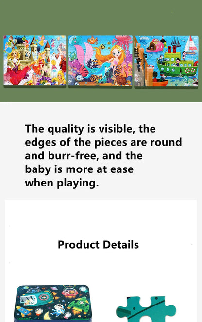 100PCS Kids Wooden Puzzle Set – Cartoon Animal & Vehicle Jigsaw Toys for Early Learning & Parent-Child Play