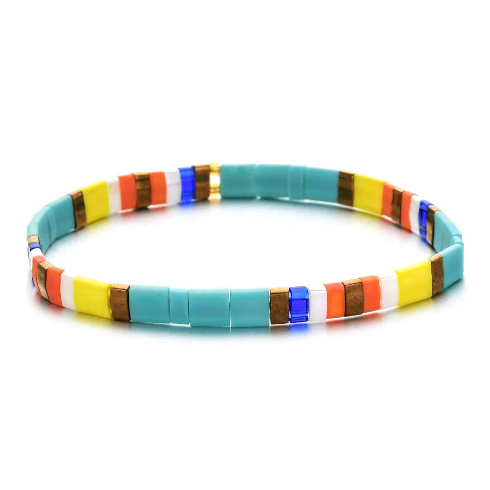 ZMZY Stone Tila Beads Elastic Bracelet for Women – 2025 Fashion Colorful Rainbow Miyuki Tile Bead Jewelry Gift Bracelet