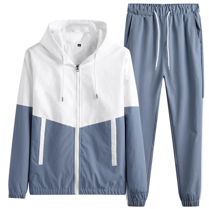 2025 Men’s Tracksuit 2-Piece Set — Hooded Jacket & Jogger Pants for Casual, Running & Sports