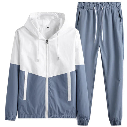 2025 Men’s Tracksuit 2-Piece Set — Hooded Jacket & Jogger Pants for Casual, Running & Sports