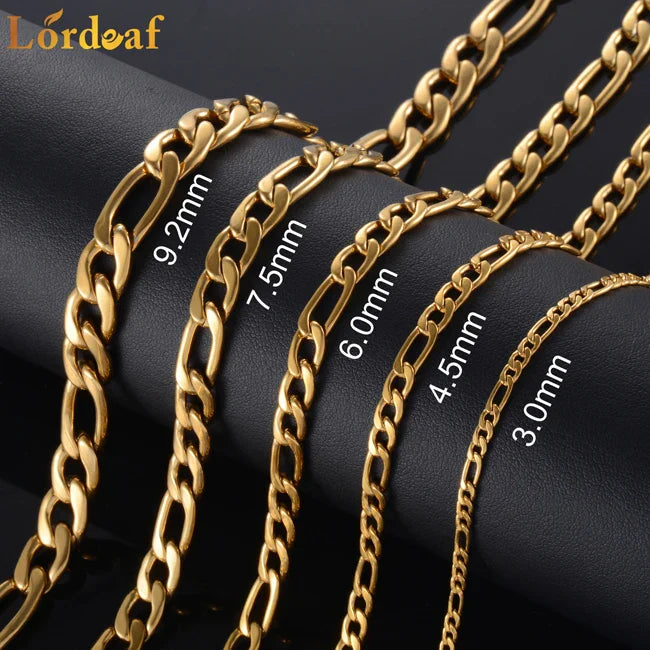 Gold Color Stainless Steel Figaro Chain – 3.0mm-9.5mm for Men & Women, High-Quality Fashion Jewelry