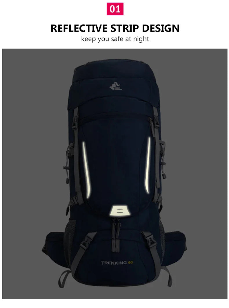 Men’s 60L Large Hiking Backpack — Mountaineering, Camping, Climbing & Outdoor Sport Rucksack XA108Y
