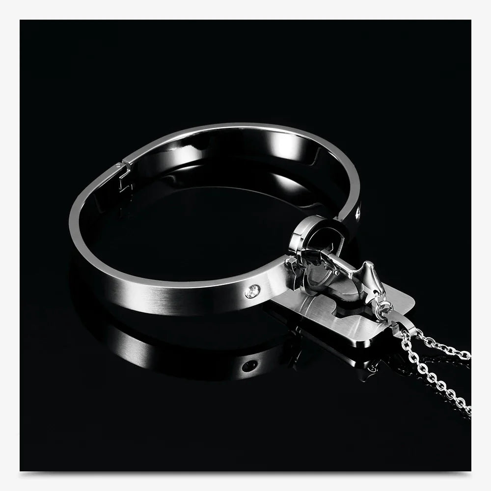 Couple Jewelry Set – Stainless Steel Love Heart Lock Bracelets & Key Pendant Necklace for Men & Women Gift