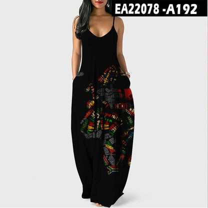 Women’s World Map Beach Dress – Elegant Sexy Long Sundress with Irregular Hem, Sleeveless Spaghetti Straps, Plus Size Summer Dress