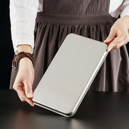 Rectangle Stainless Steel Buffet Tray – Metal Food Serving Plate for Rice, Noodles, & Home Dishes Storage Organizer