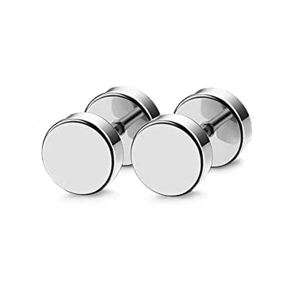 2-Piece Punk Stainless Steel Dumbbell Stud Earrings — Gothic Hip Hop Rock Style, Hypoallergenic Unisex Earrings for Men & Women