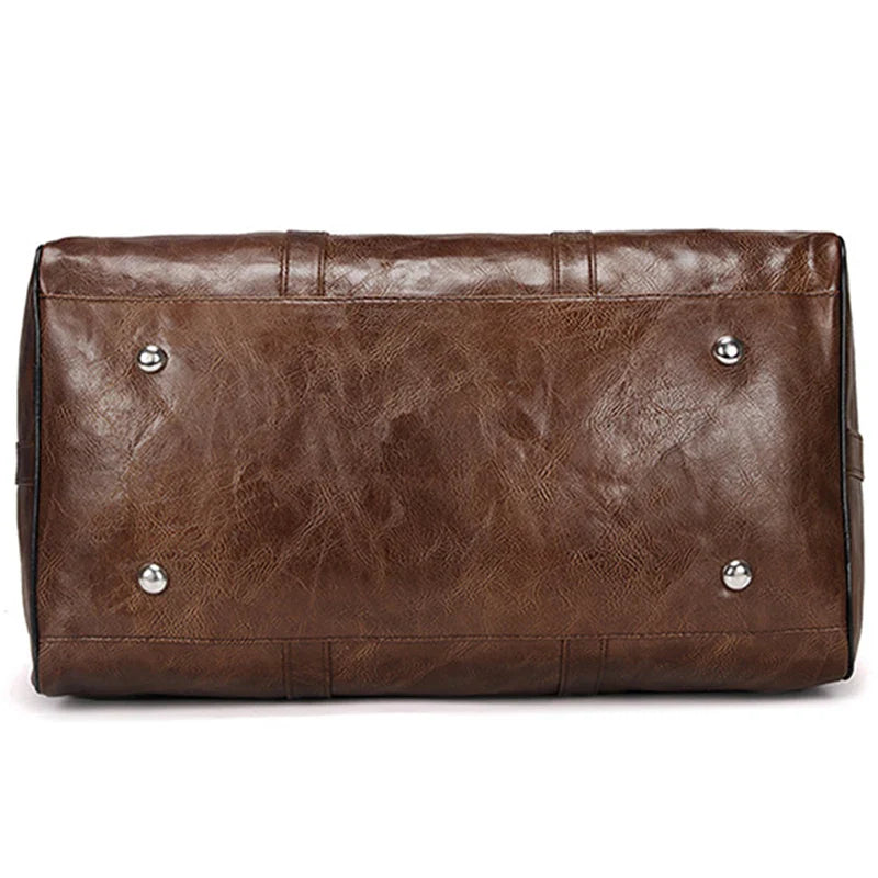 Leather Travel Duffle Bag – Large Fitness & Luggage Shoulder Bag for Men, Black PU Fashion Zipper Handbag