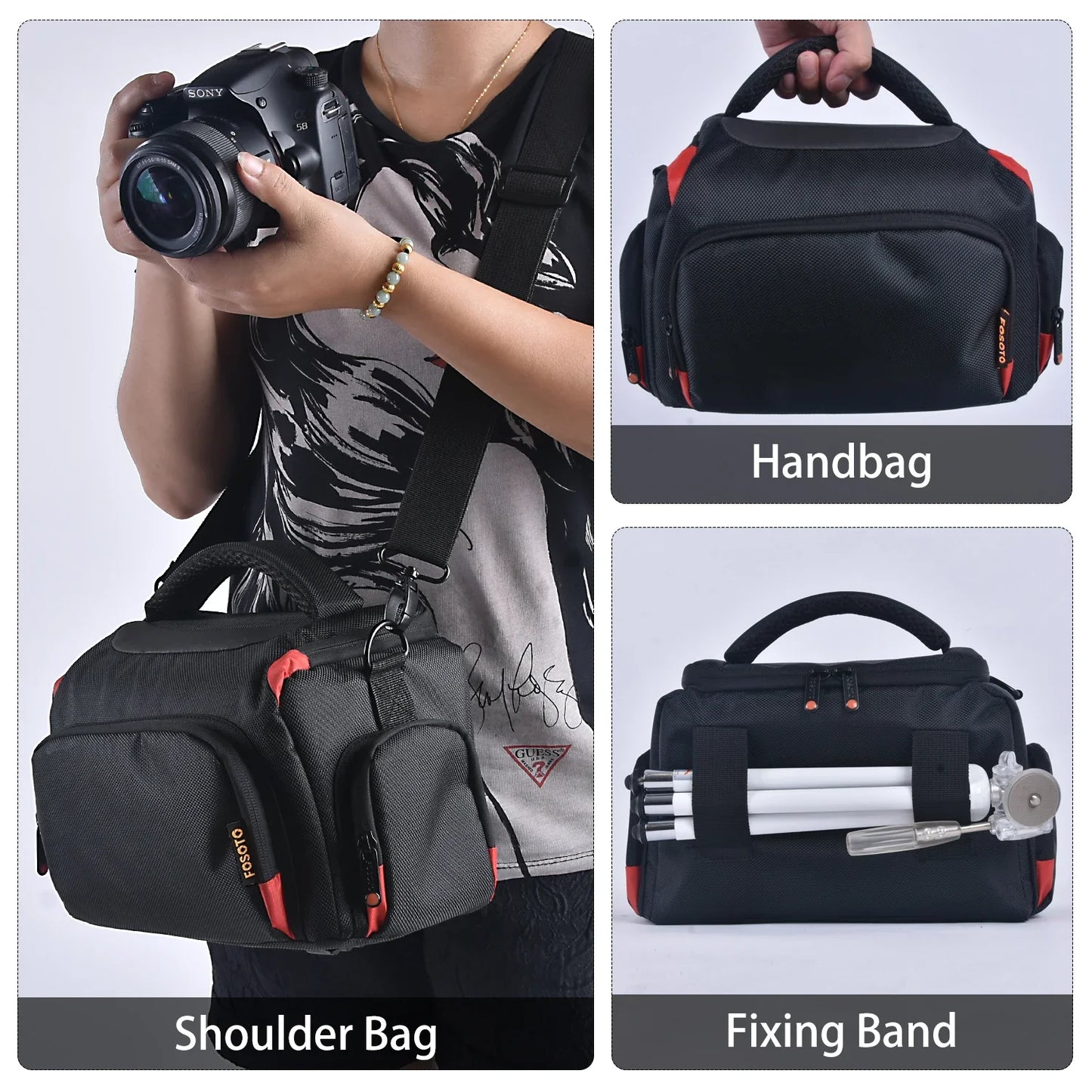 FOSOTO Waterproof DSLR Camera Shoulder Bag – Professional Case for Canon, Nikon, Sony, Video & Lens Storage