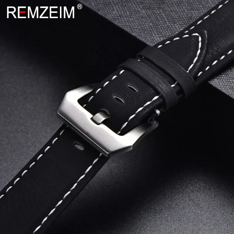 Genuine Leather Watch Band – Vintage Matte Black, Blue & Brown Strap for Men & Women, 18mm-24mm Wrist Bracelet