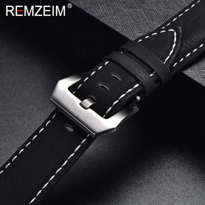 Genuine Leather Watch Band – Vintage Matte Black, Blue & Brown Strap for Men & Women, 18mm-24mm Wrist Bracelet