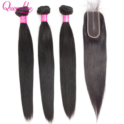 Queenlike Straight Human Hair Bundles – Brazilian Raw Hair Weave with 2x6 Deep Kim Closure
