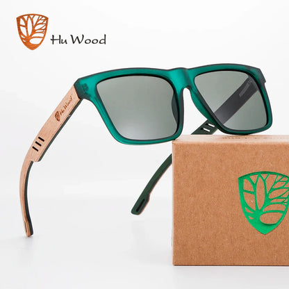 HU WOOD Square Polarized Sunglasses for Men — UV400 Fashion Sport & Driving Sun Glasses