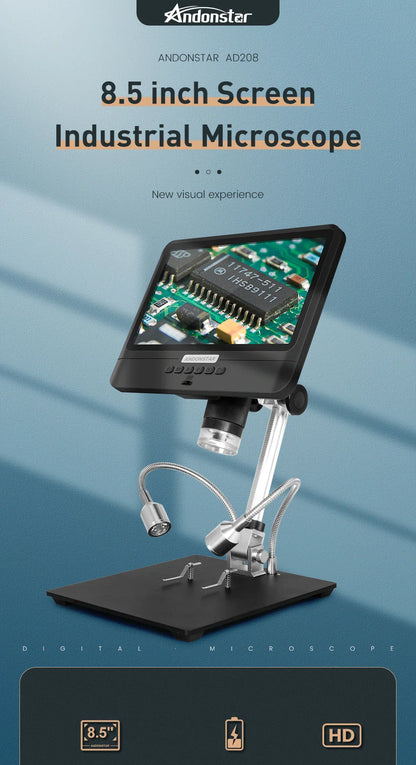 Andonstar AD208 Digital Microscope – 8.5" Adjustable LCD, 1080P HD, Black, Soldering Tool