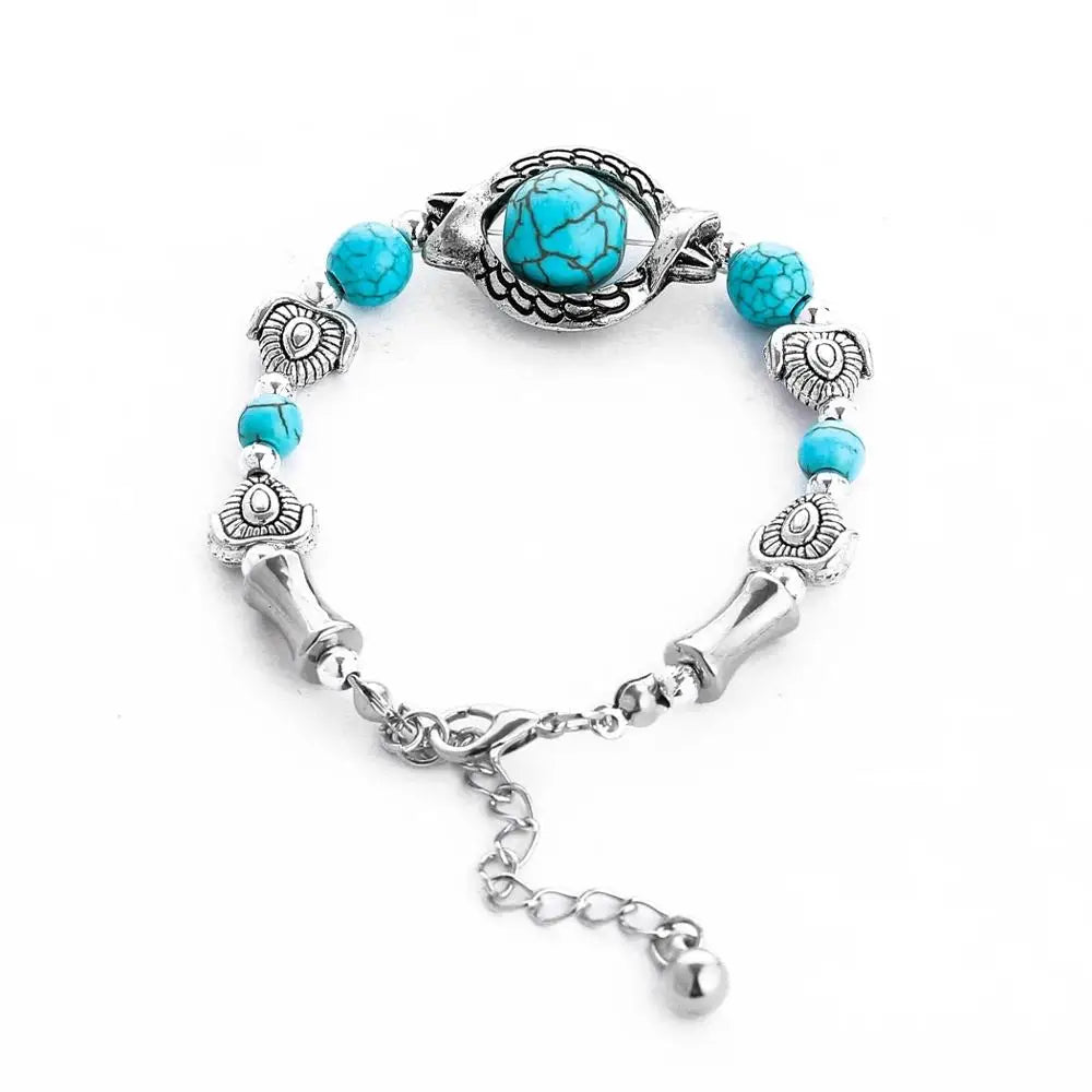 Gypsy Boho Tibetan Turquoise Bracelet for Women & Men – Vintage Elastic Ethnic Bangle Jewelry