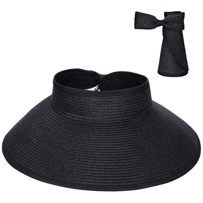 Women’s Summer Visor Hat – Foldable Wide-Brim Straw Cap, Stylish UV-Resistant Sun Hat for Beach & Hiking
