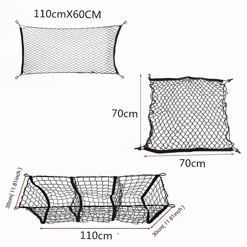 Stretchable Elastic Car Truck Net with Hooks: Heavy Duty Cargo Net for Car, SUV, Truck - Storage Mesh Trunk Organizer Bag