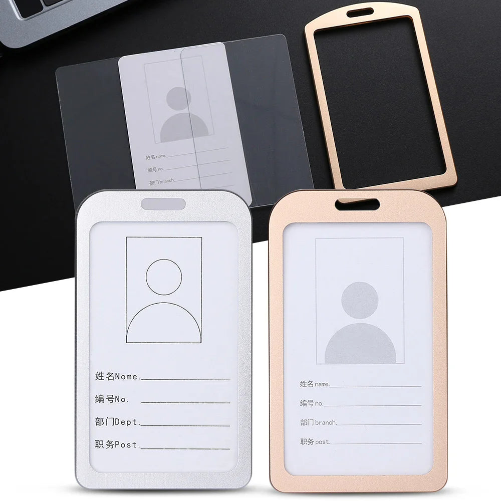 Aluminum Alloy ID Badge Holder - Vertical Business Card Case with Lanyard for Work and Name Cards