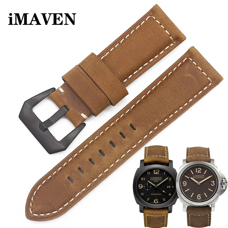Genuine Leather Watch Band for Panerai Luminor & Radiomir – 18mm-24mm High-Quality Strap with Stainless Steel Buckle