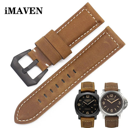 Genuine Leather Watch Band for Panerai Luminor & Radiomir – 18mm-24mm High-Quality Strap with Stainless Steel Buckle