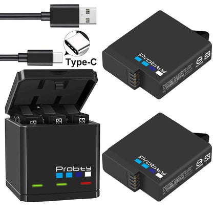 Original Probty Battery & Triple Charger for GoPro Hero 7/6/5 Black – Camera Power Accessory