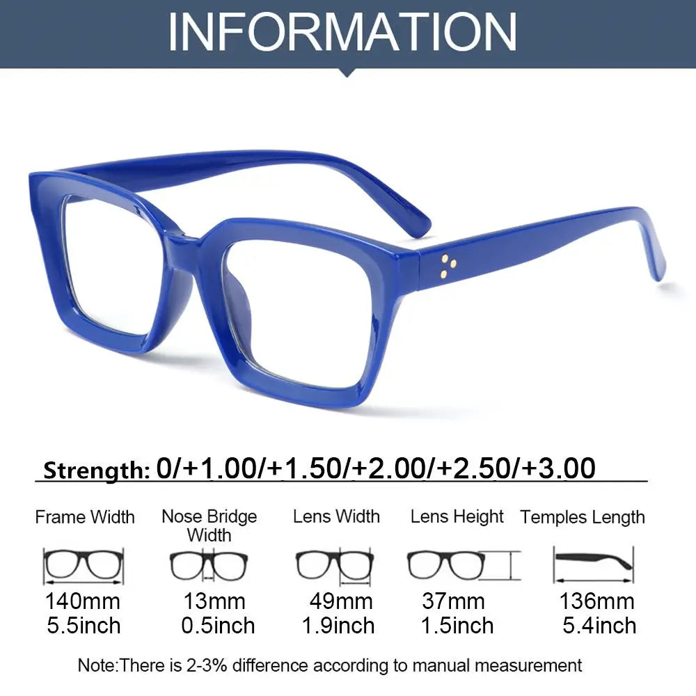Fashion Oversized Square Reading Glasses for Men & Women – Large Frame Presbyopia Eyewear, Diopter +1.0 to +3.0