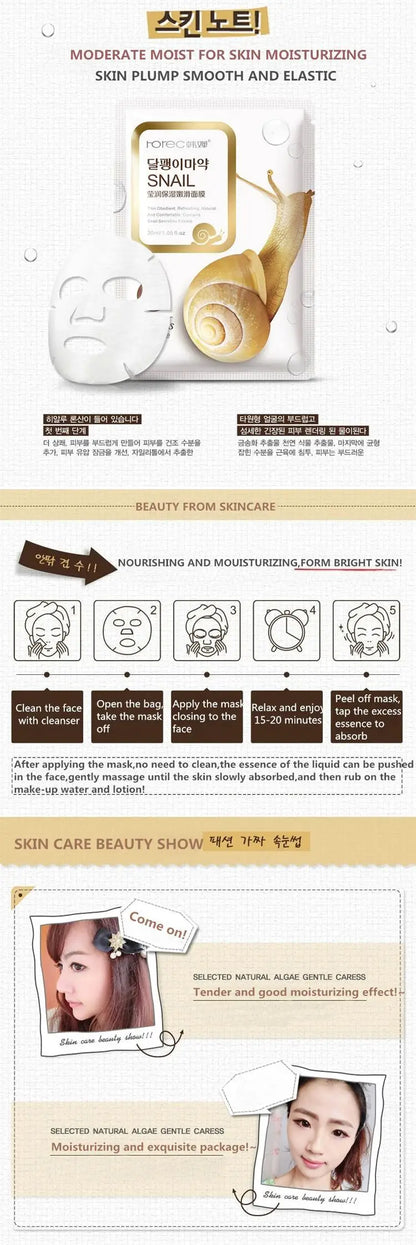 10 Pack Snail Moisturizing Face Masks – Oil Control & Skin Replenishing Sheet Masks for Tender Skin Care, Korean Cosmetics
