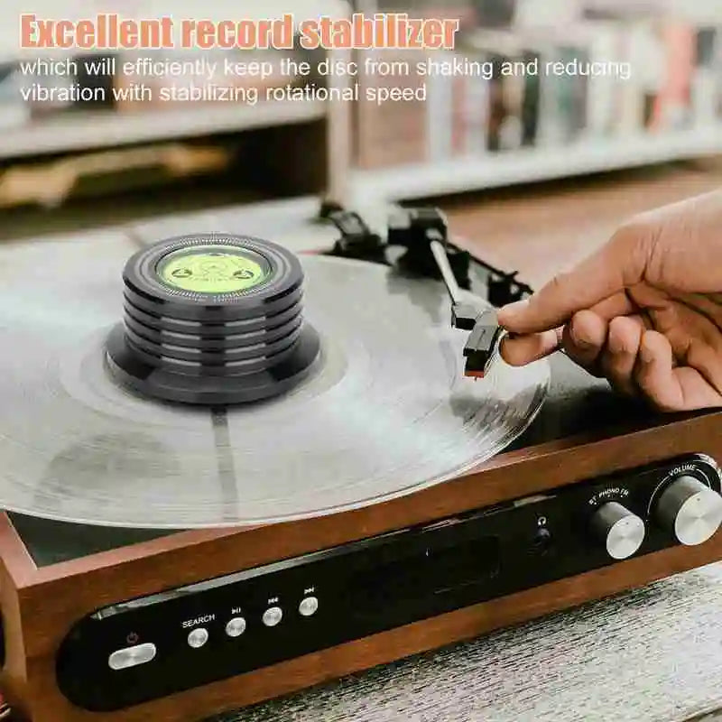 60Hz LP Record Stabilizer — Universal Aluminum Turntable Clamp with Level Alloy Weight