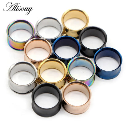 Alisouy Surgical Steel Ear Plug Kit - 2PCS No-Screw Fit Ear Gauges Tunnel Expanders for Body Piercing