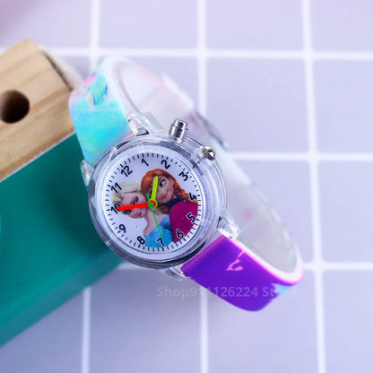 Disney Princess Elsa Kids Watch - Girls' Luminous Silicone Strap Wrist Watch & Toy Clock
