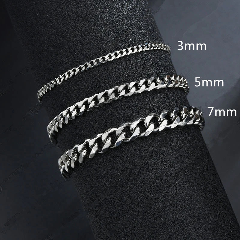 Trendy Cuban Chain Bracelet for Men | Classic Stainless Steel | Available in 3mm, 5mm, 7mm Width | Jewelry Gift for Men & Women