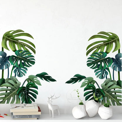 Large Nordic Green Leaf Wall Decals - Eco-Friendly, Removable PVC Stickers for Living Room and Bedroom Decor