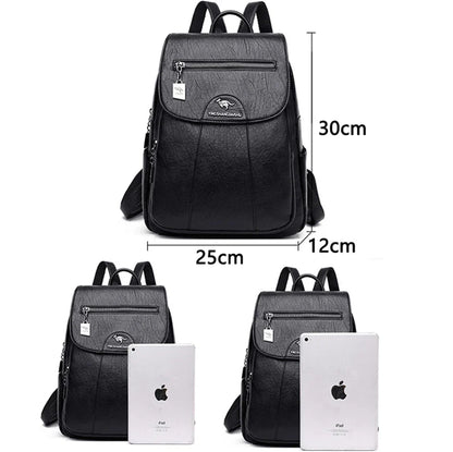 Women's Backpack 2022 - High-Quality Soft Leather, Large Capacity, Leisure Travel & School Bag for Teenage Girls - Black Mochila