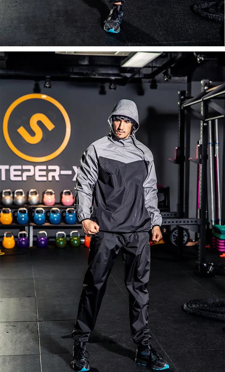 Unisex Sauna Suit — Women's & Men's Gym Clothing Set with Pullover Hoodie for Running, Fitness, Weight Loss & Sweating