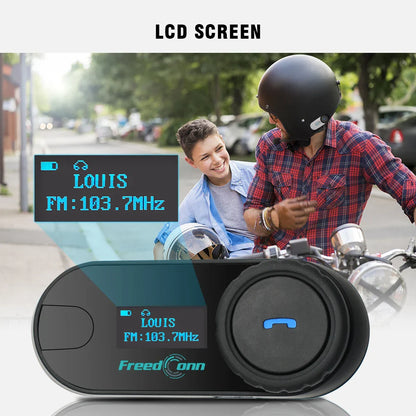 FreedConn Bluetooth Motorcycle Intercom Helmet Headset - Wireless Motorbike Interphone with LCD Screen & FM Earphone