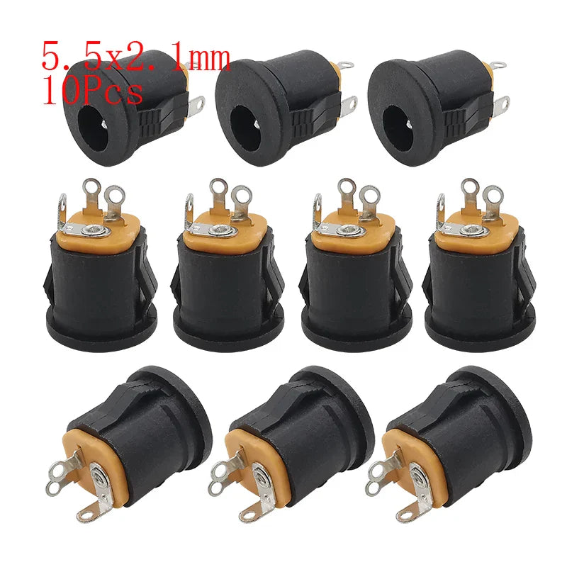 10Pcs DC Power Connectors 5.5x2.1mm & 3.5x1.3mm – Male Female Jack Socket, Nut Panel Mount DC Power Adapter Connector