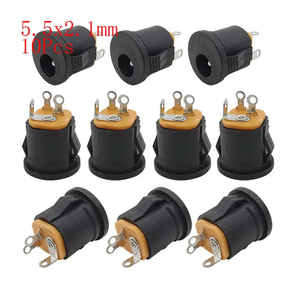 10Pcs DC Power Connectors 5.5x2.1mm & 3.5x1.3mm – Male Female Jack Socket, Nut Panel Mount DC Power Adapter Connector